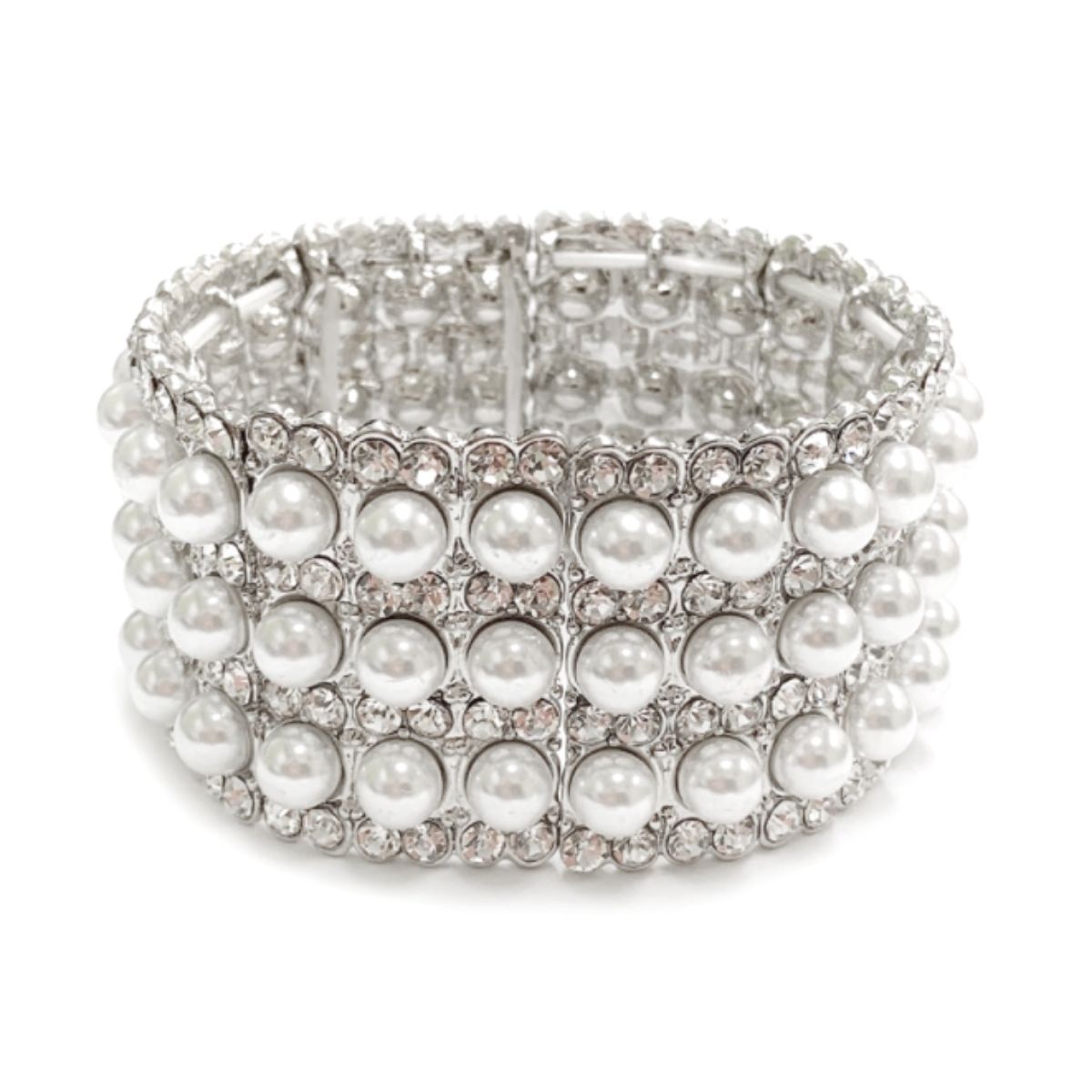 Silver Pearl and Stone 7 Row Bracelet