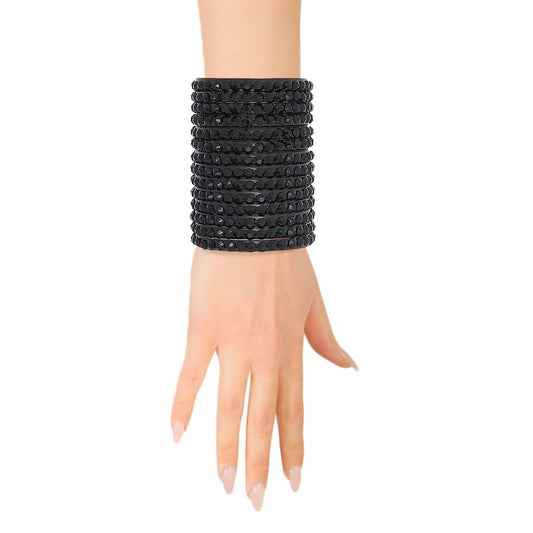 Black Faux Leather Crystal Cuff