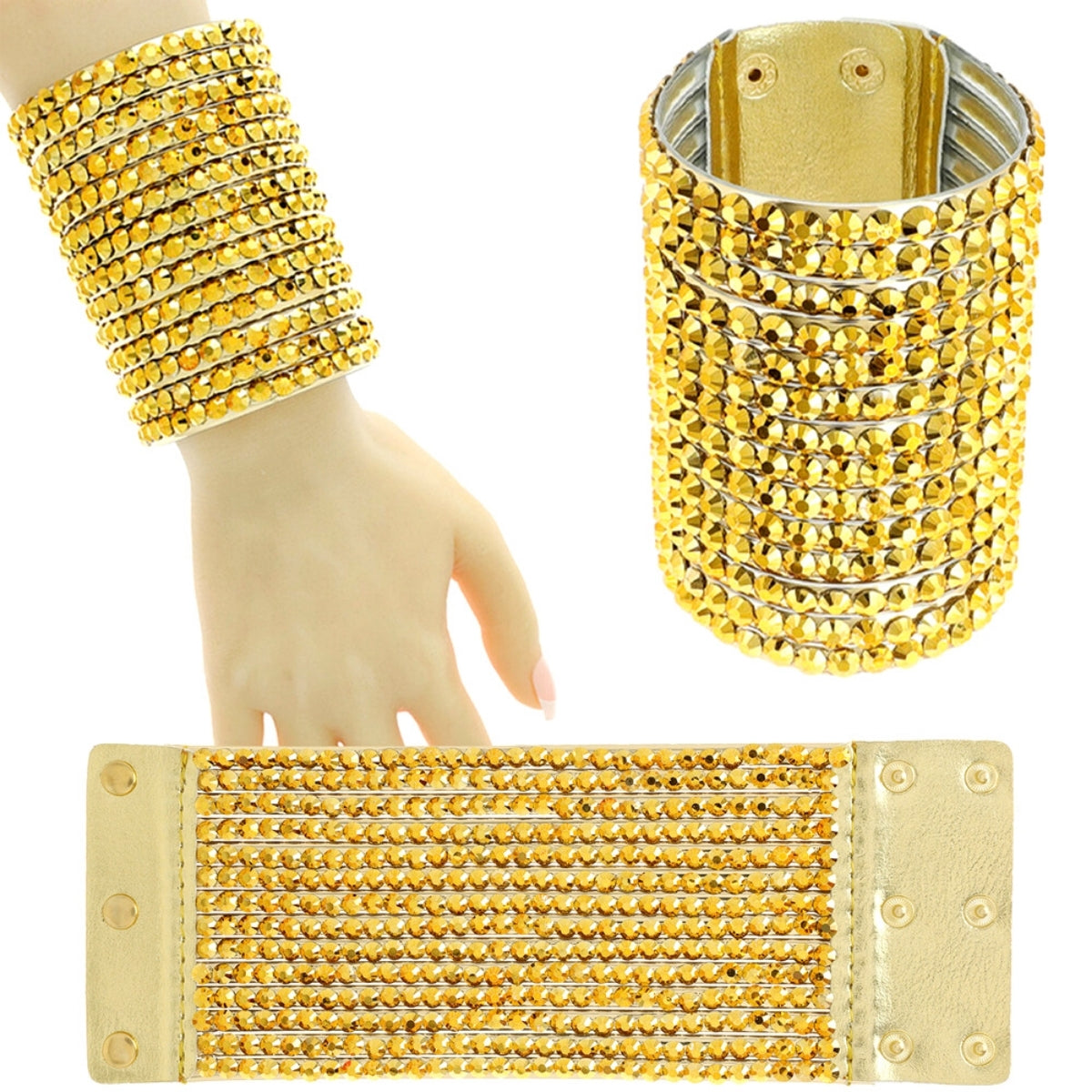 Gold Faux Leather Crystal Cuff