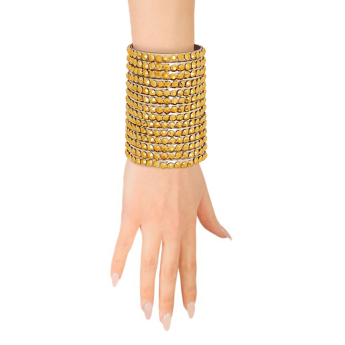 Gold Faux Leather Crystal Cuff