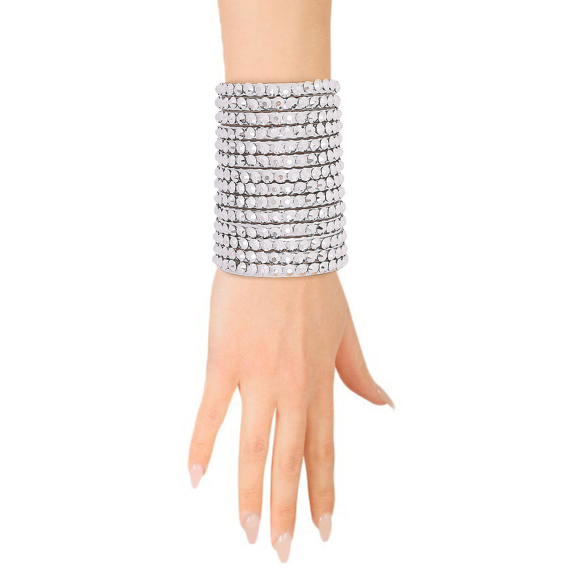 Silver Faux Leather Crystal Cuff