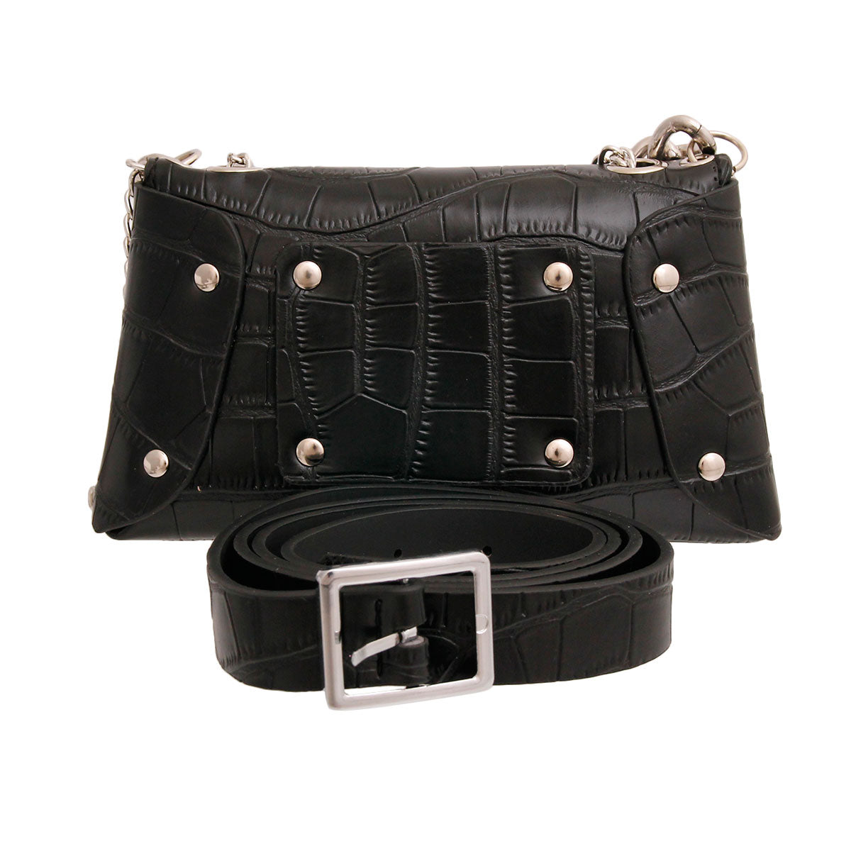 Convertible Black Croc Belt Bag