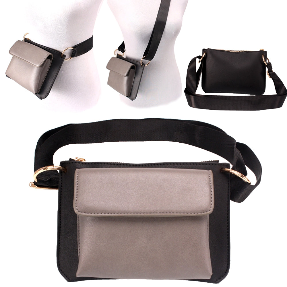 Gray Vegan Leather Fanny Pack / Cross Body Bag
