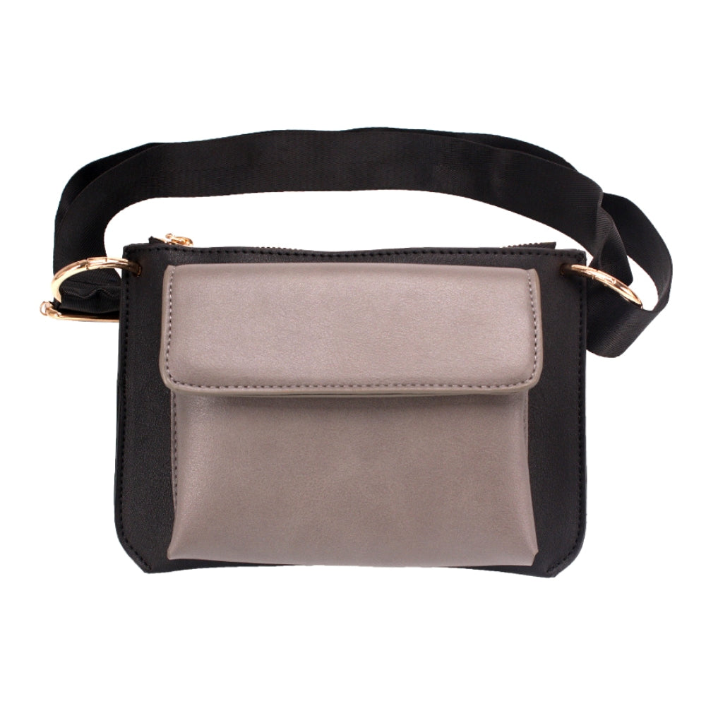 Gray Vegan Leather Fanny Pack / Cross Body Bag