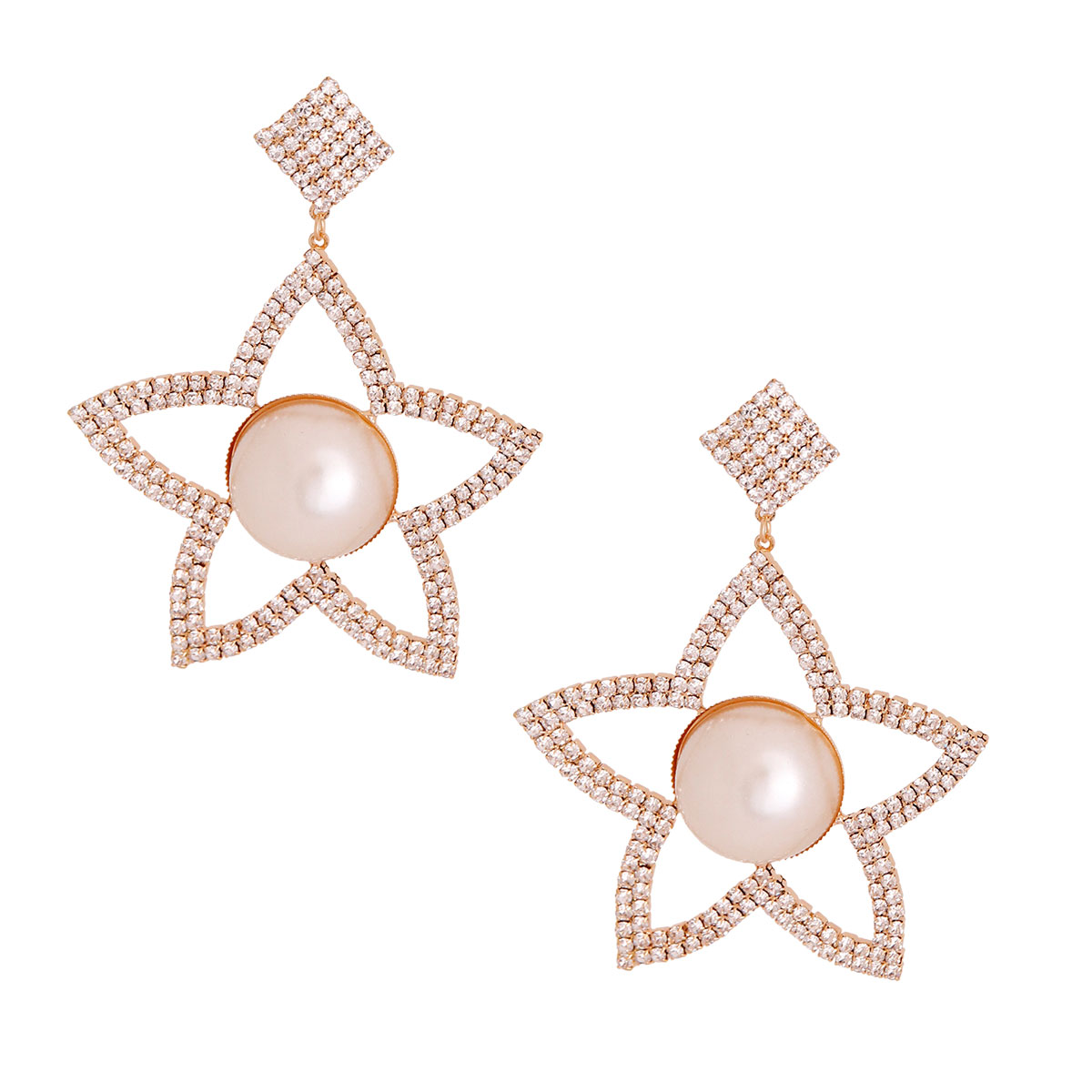 Cream Pearl and Stone Star Earrings