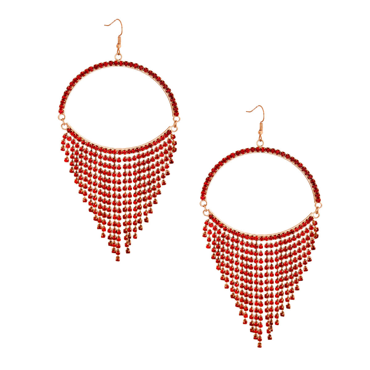 Red Semicircle Fringe Earrings