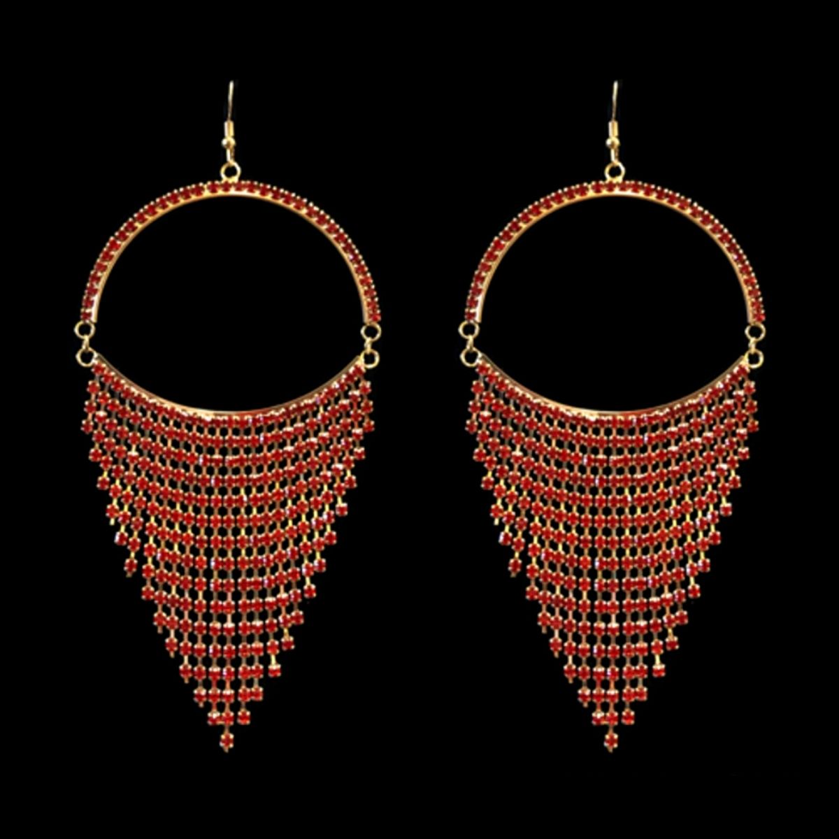 Red Semicircle Fringe Earrings