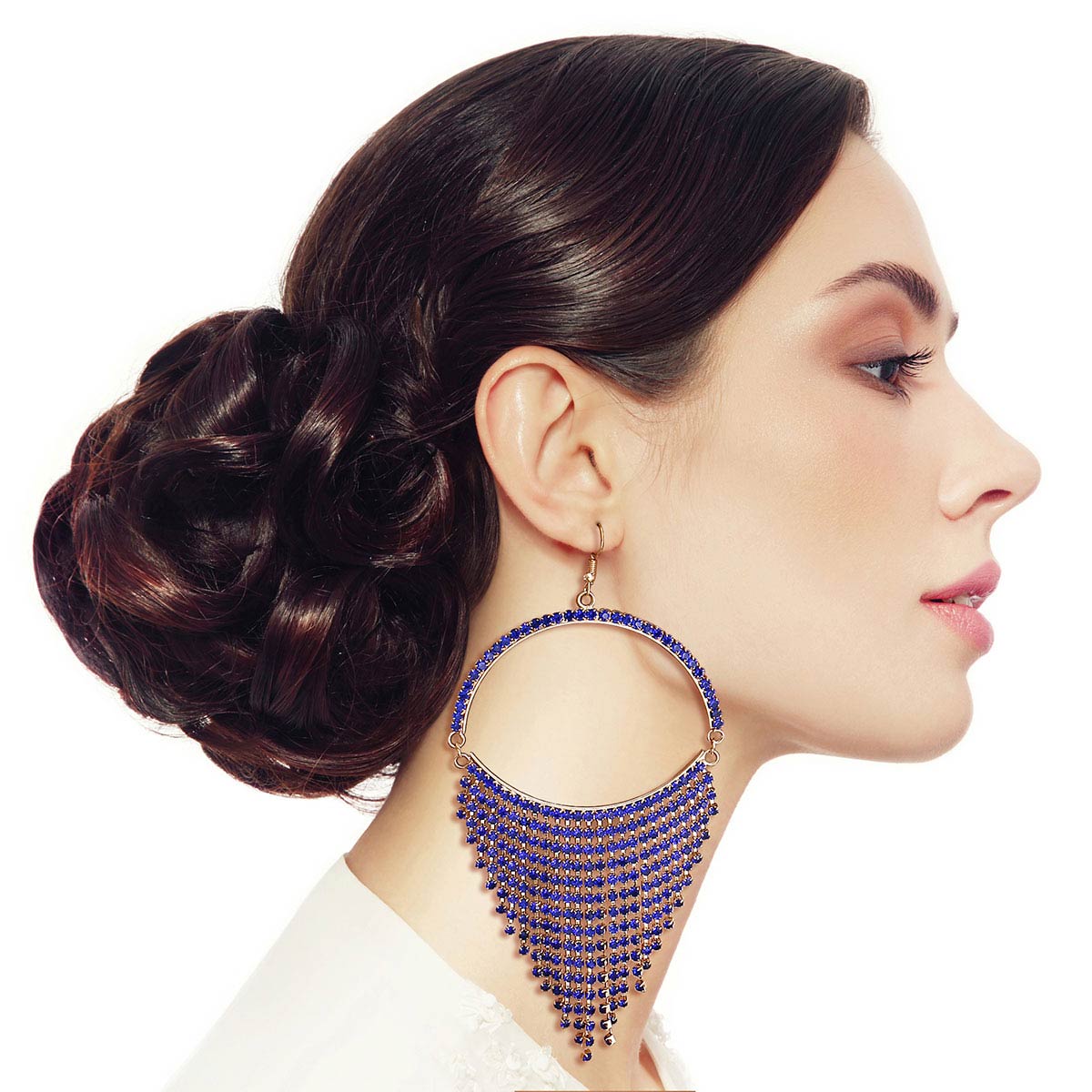 Royal Blue Semicircle Fringe Earrings