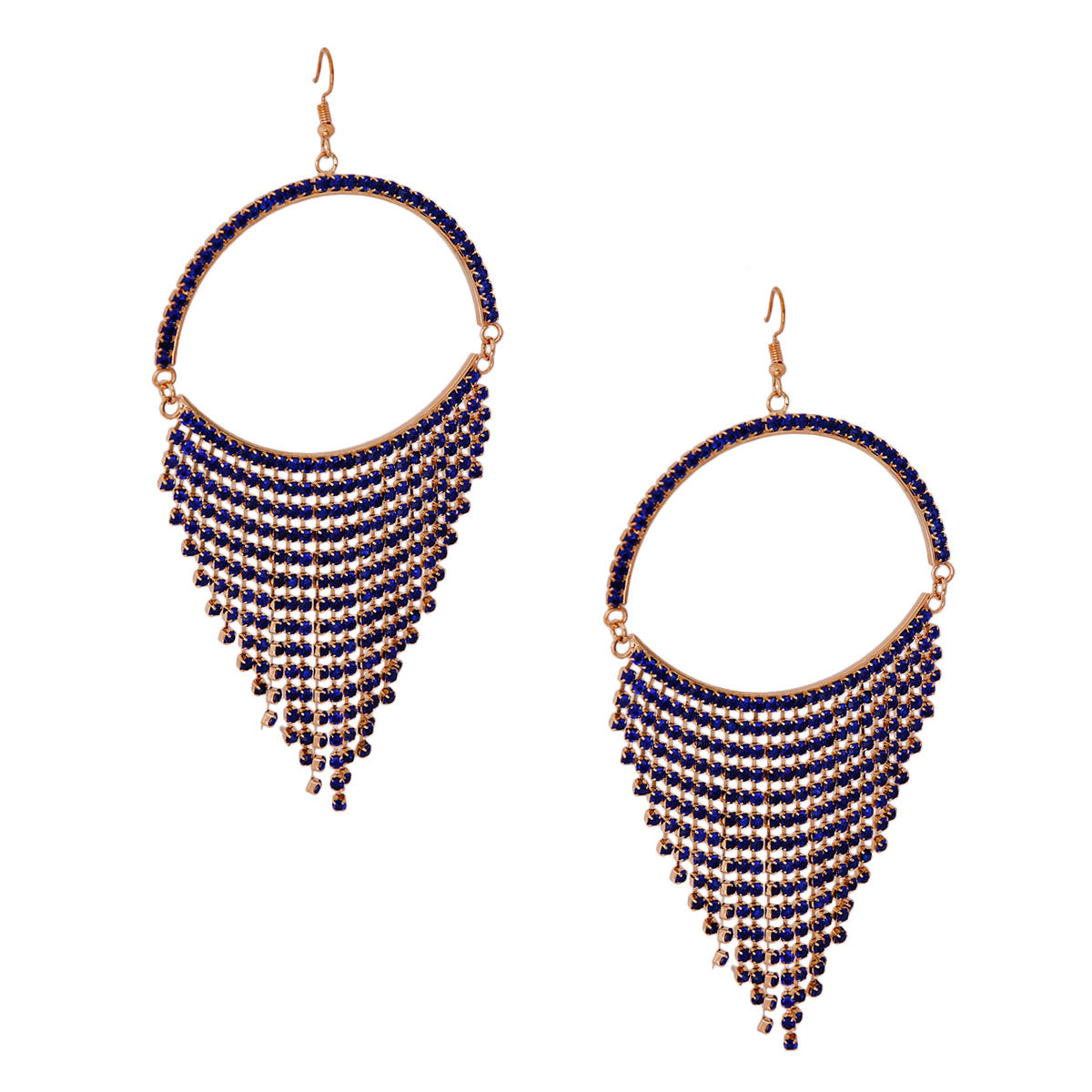 Royal Blue Semicircle Fringe Earrings