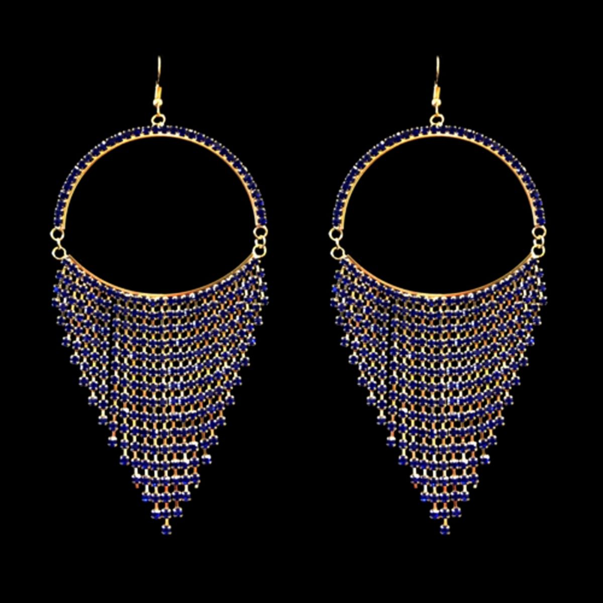 Royal Blue Semicircle Fringe Earrings