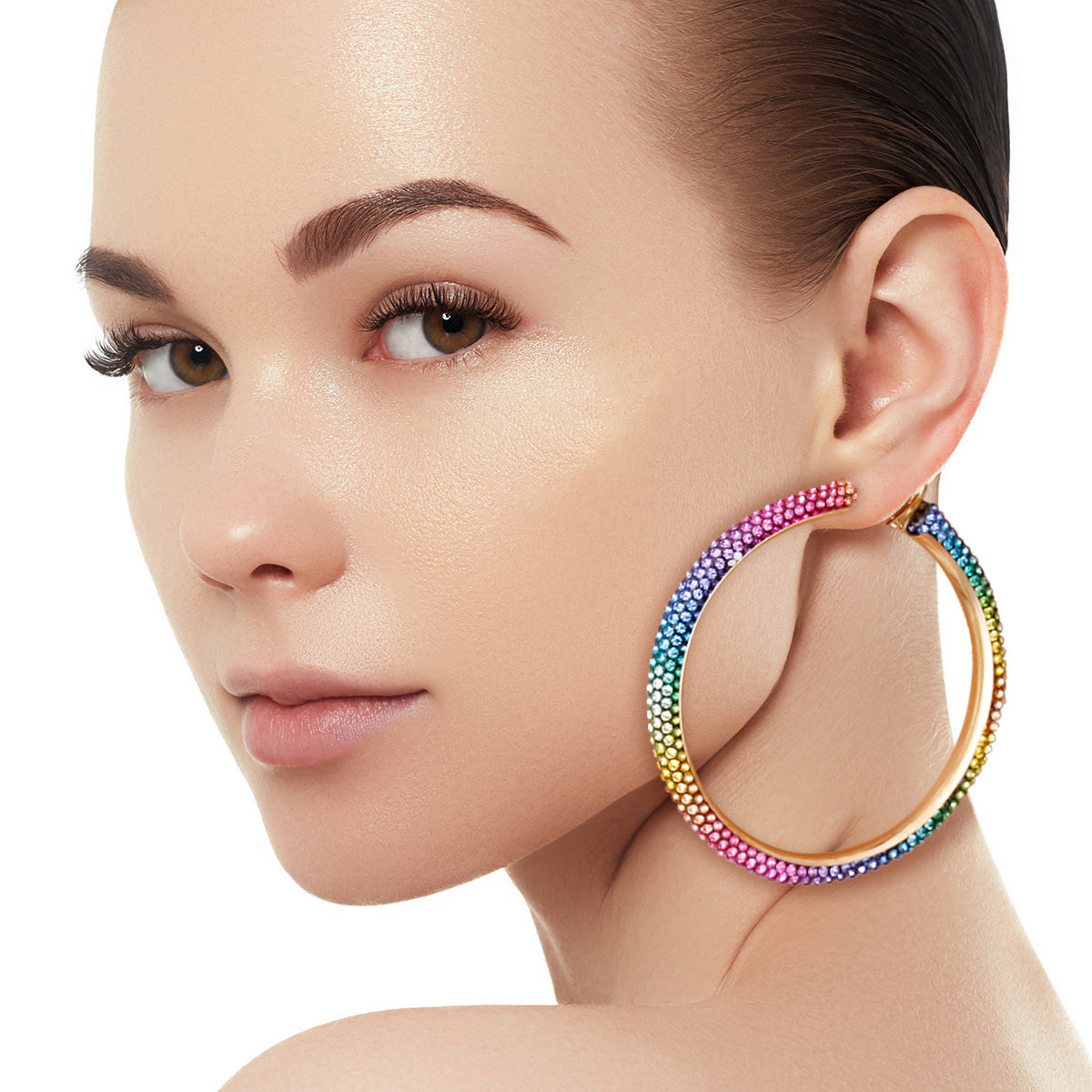 Rainbow Rhinestone 2.75 in Hoops