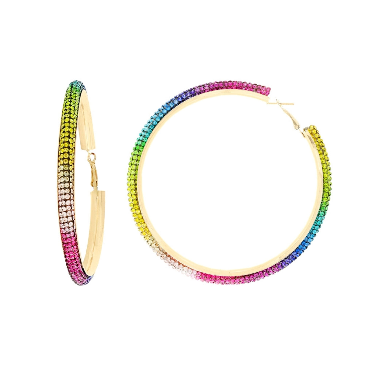 Rainbow Rhinestone 2.75 in Hoops