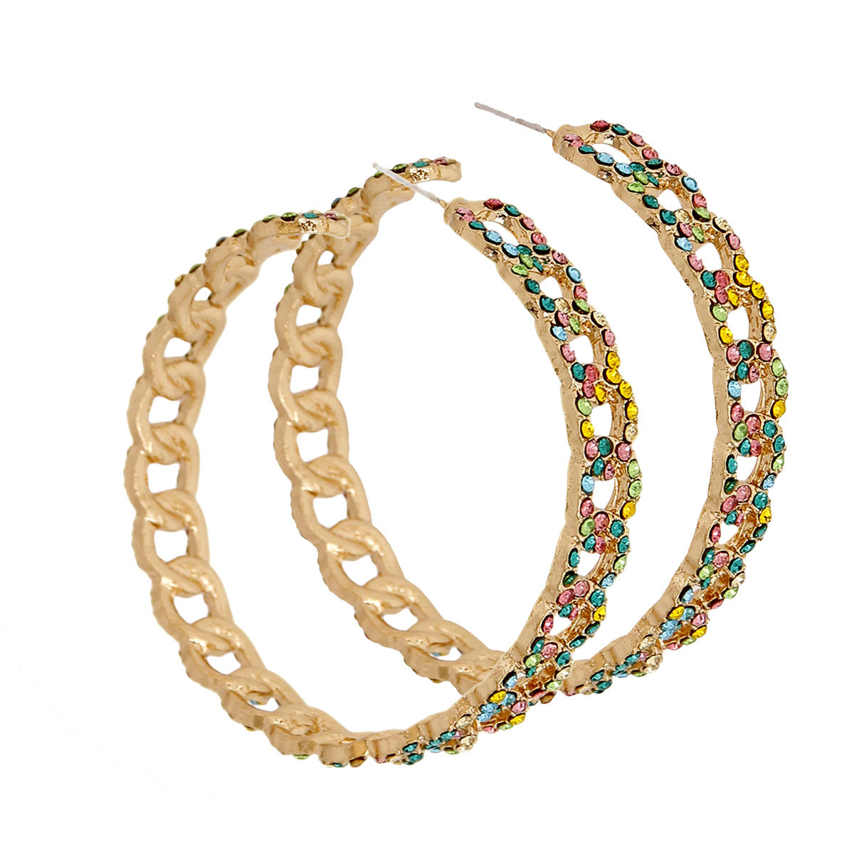 Multi Rhinestone Iced Chain Hoops