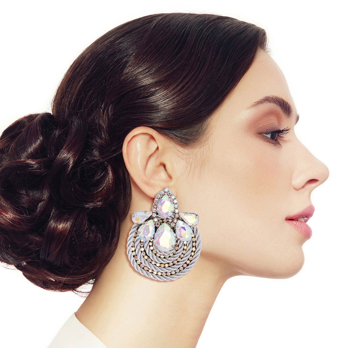Aurora Borealis Teardrop Round Woven Studs