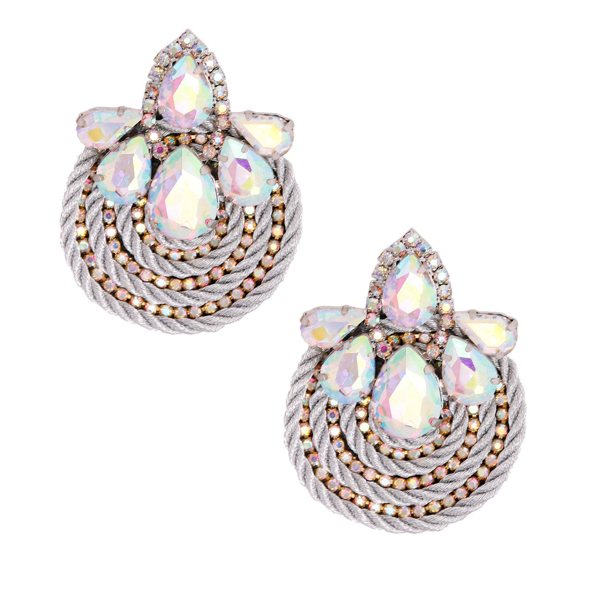 Aurora Borealis Teardrop Round Woven Studs