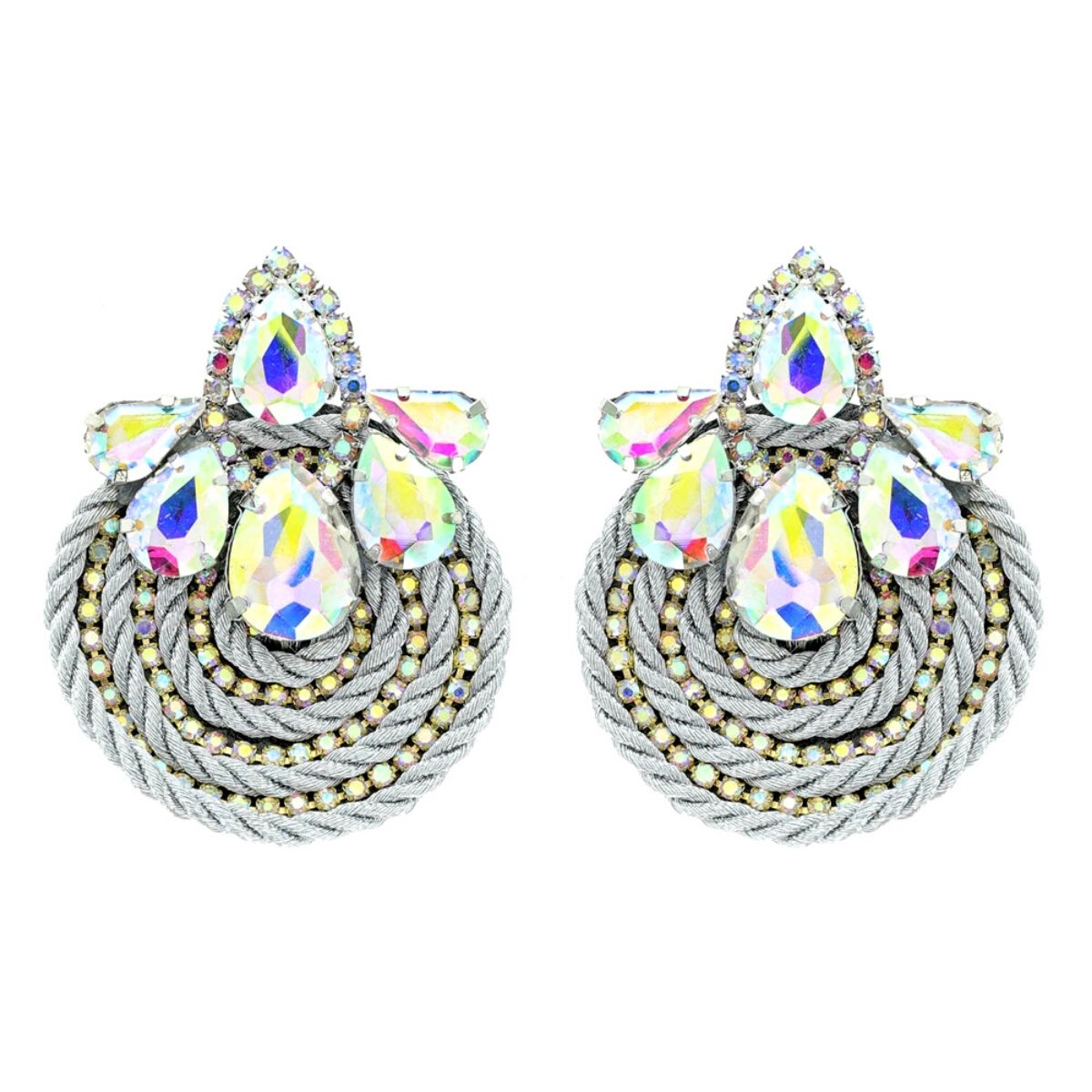 Aurora Borealis Teardrop Round Woven Studs