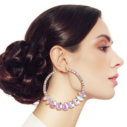 Aurora Borealis Teardrop Crusted Hoops