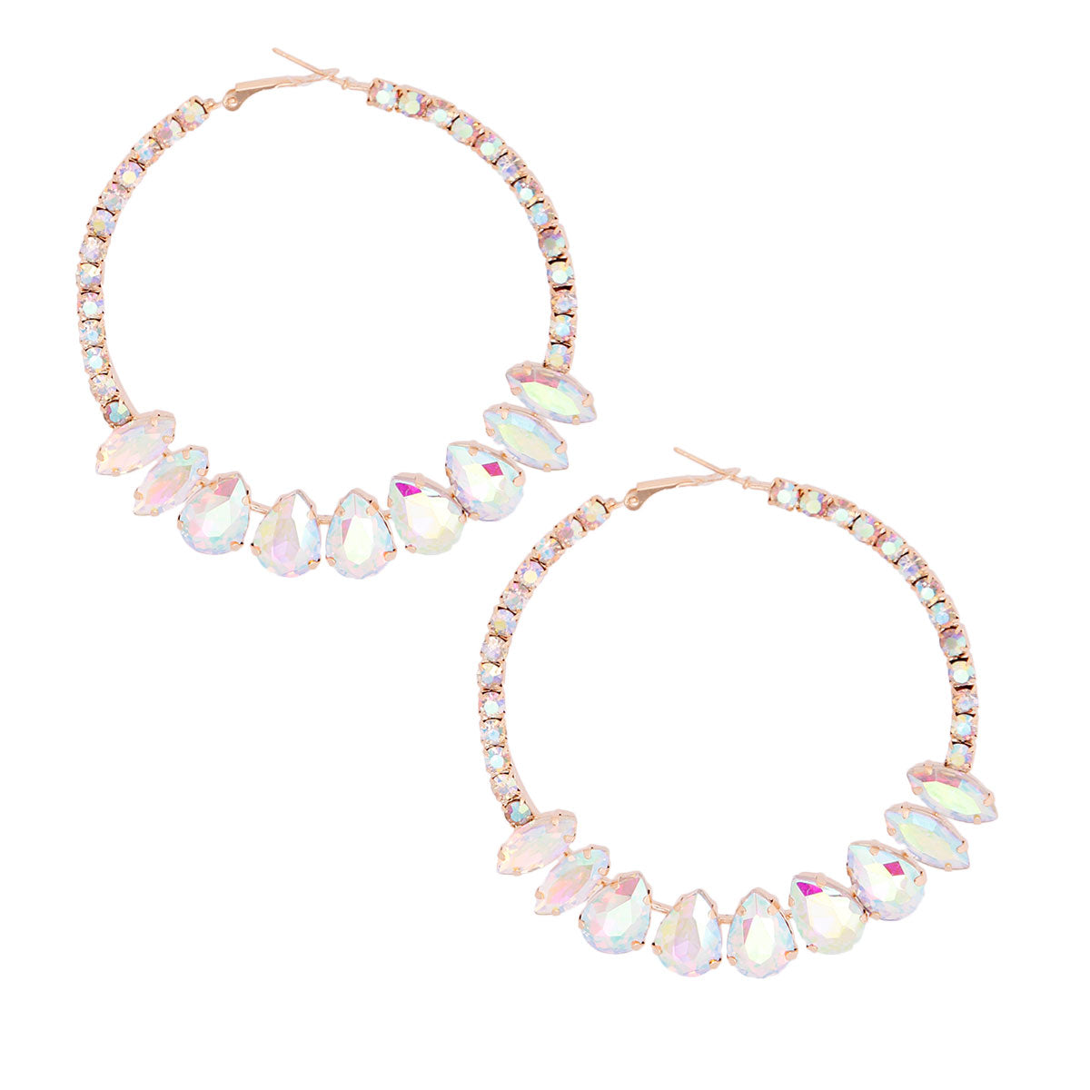 Aurora Borealis Teardrop Crusted Hoops