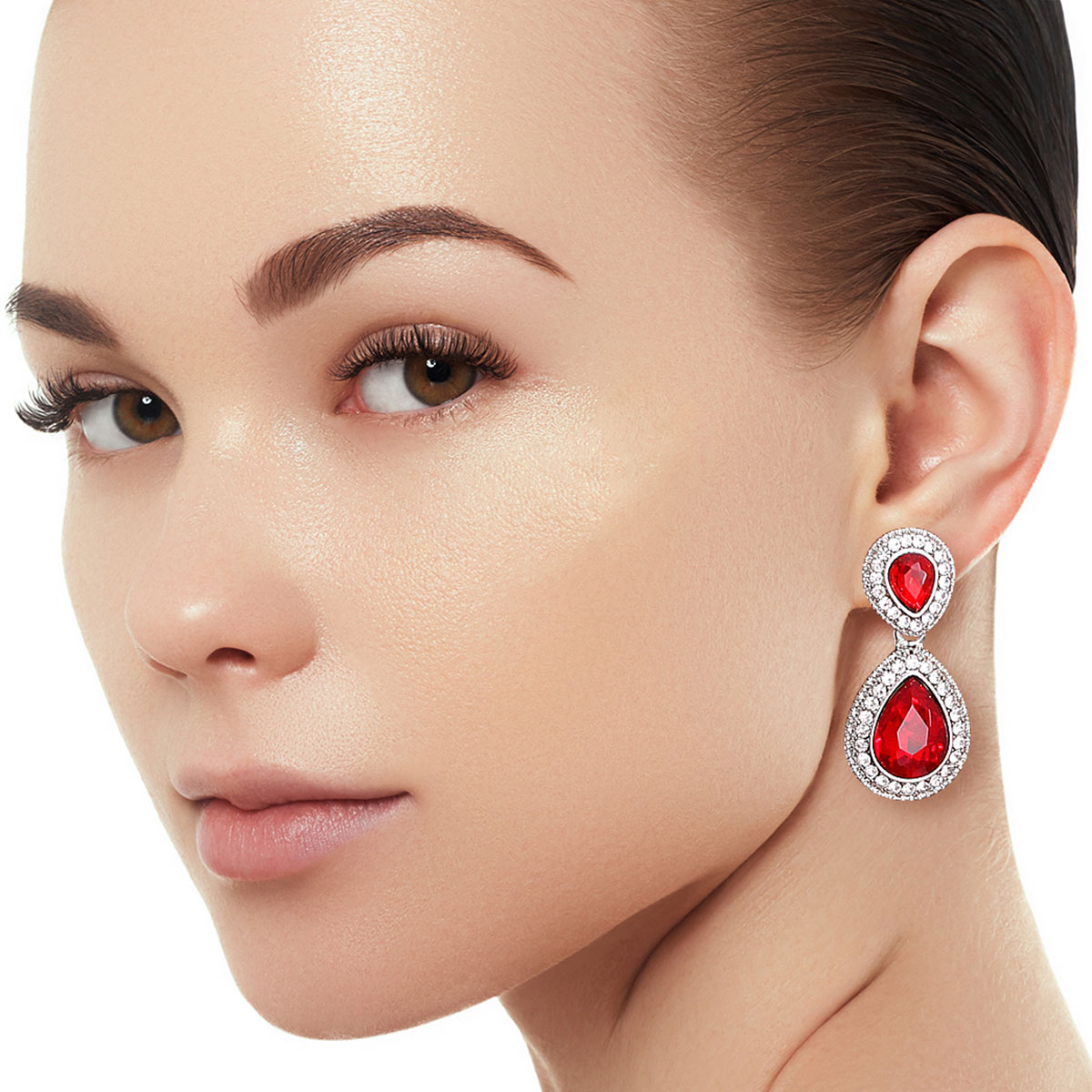 Red Dangle Teardrop Formal Earrings