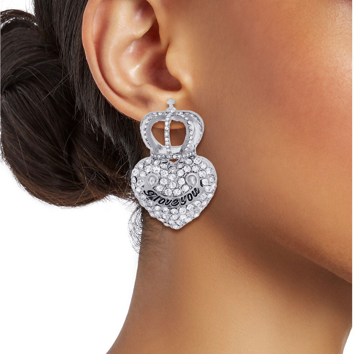 Silver Crowned Heart Studs