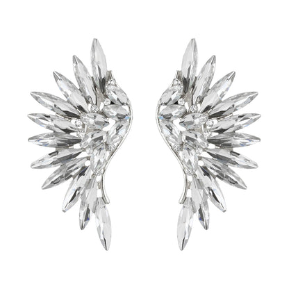 Silver and Rhinestone Wing Design Clip On Earrings