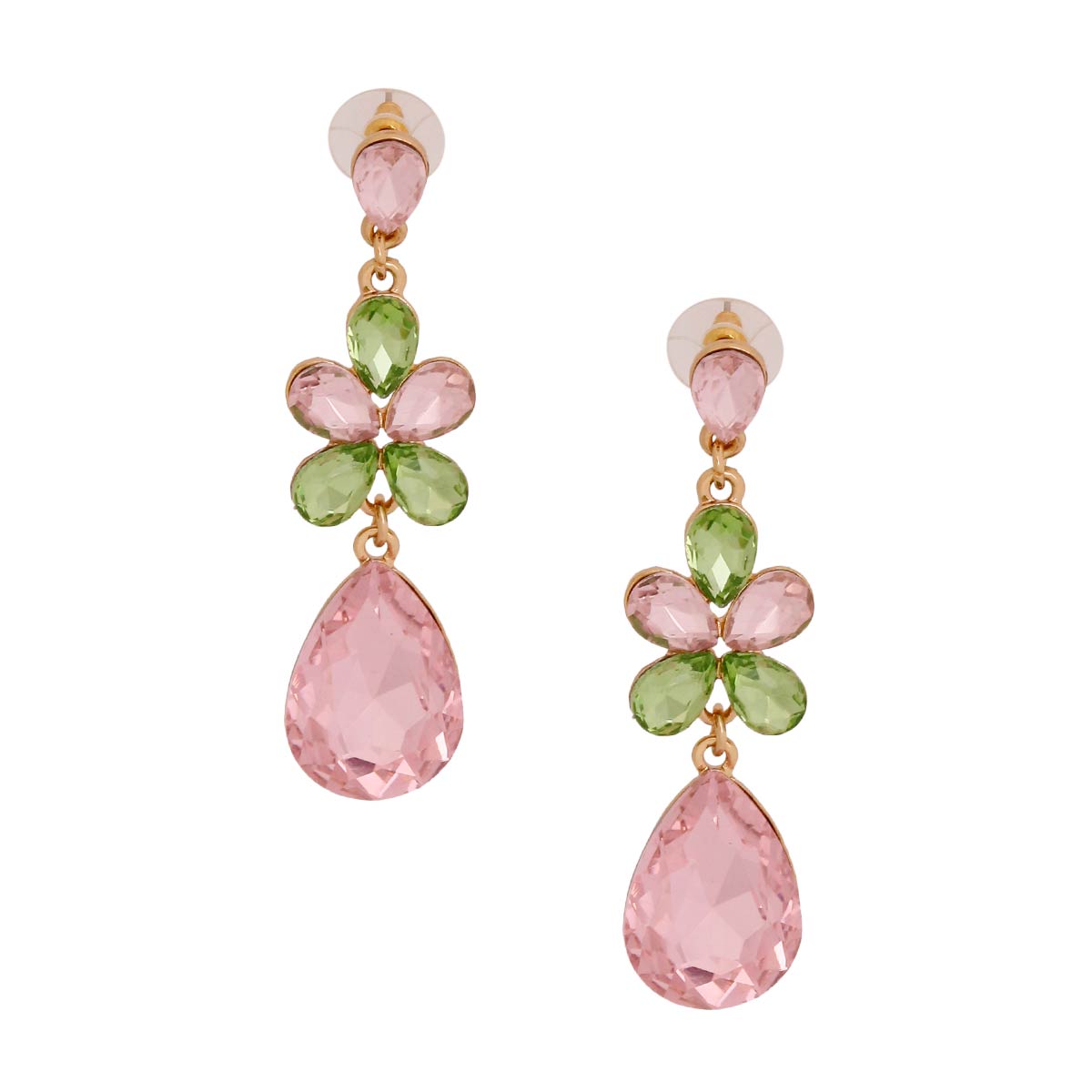 Pink and Green Teardrop Crystal Earrings