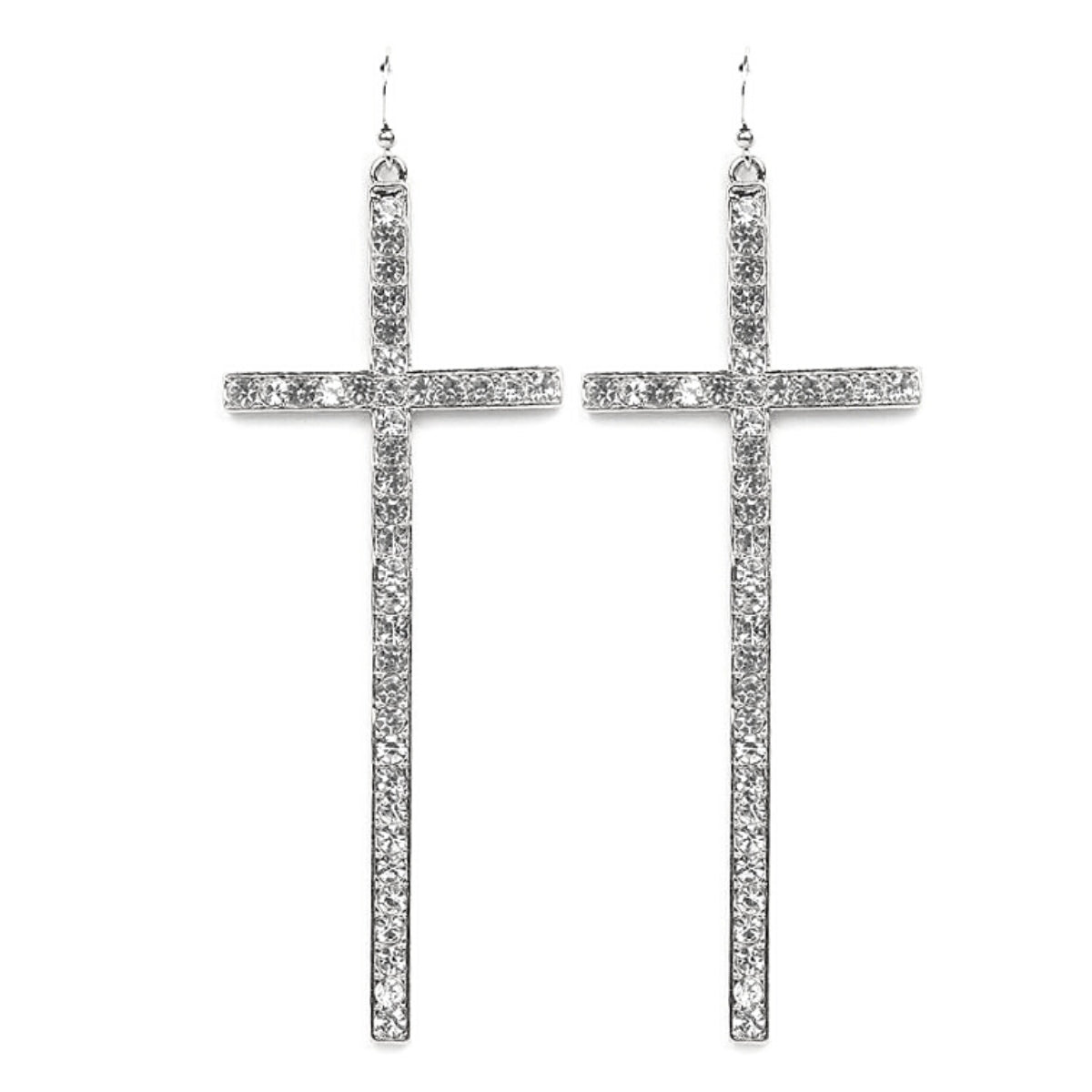 Long Silver Cross Earrings