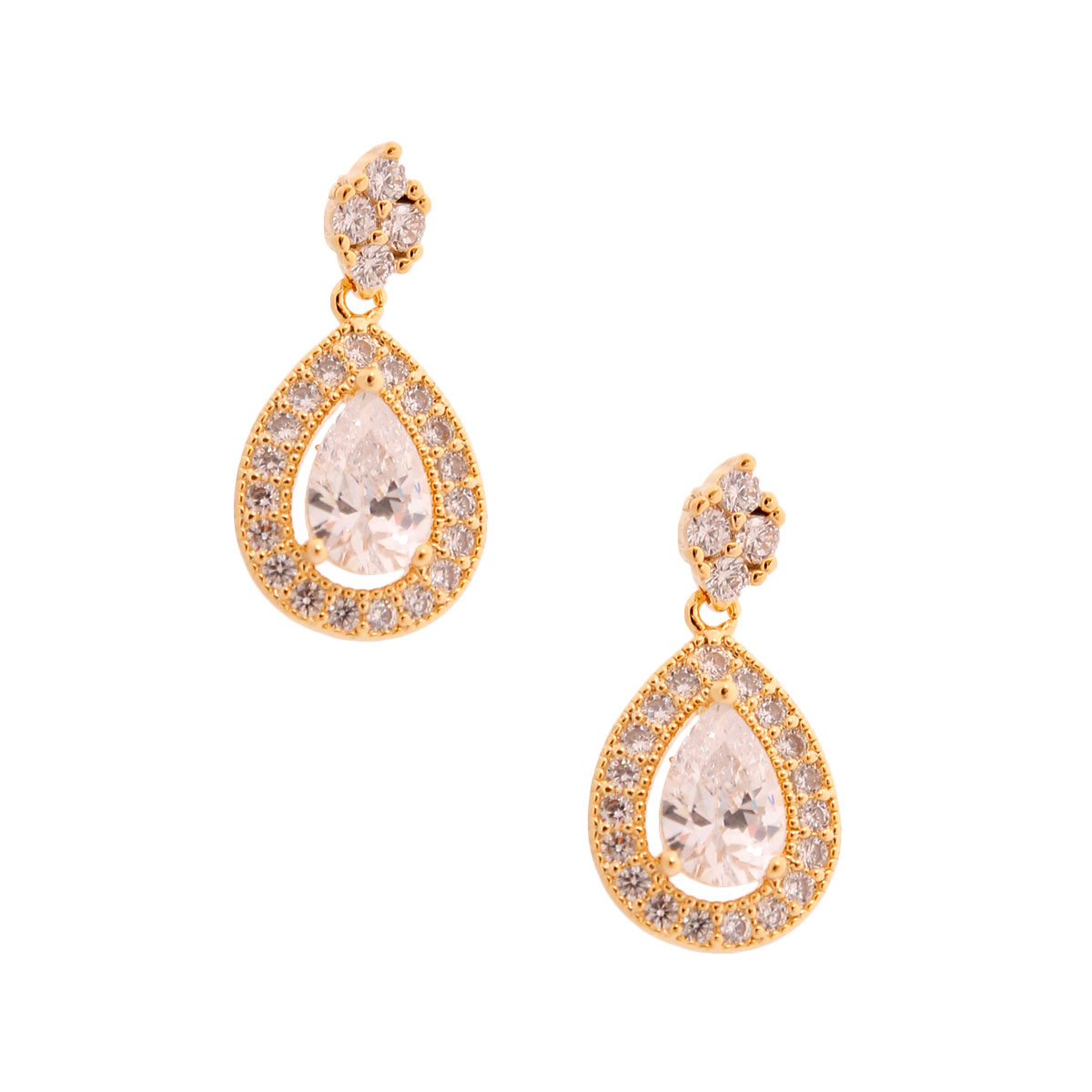 Gold Cubic Zirconia Teardrop Earrings