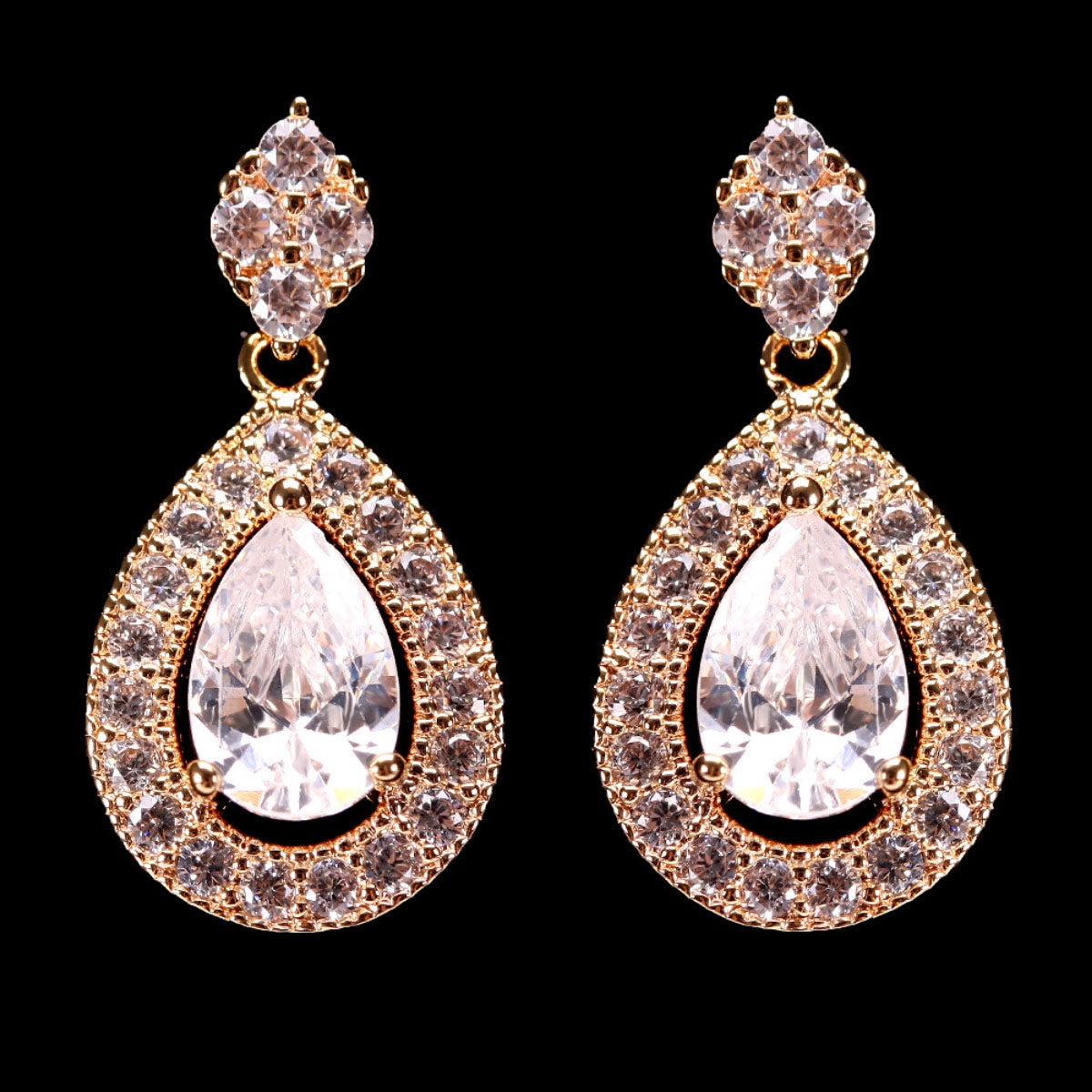 Gold Cubic Zirconia Teardrop Earrings