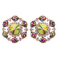 Pink and Green Crystal Circle Studs