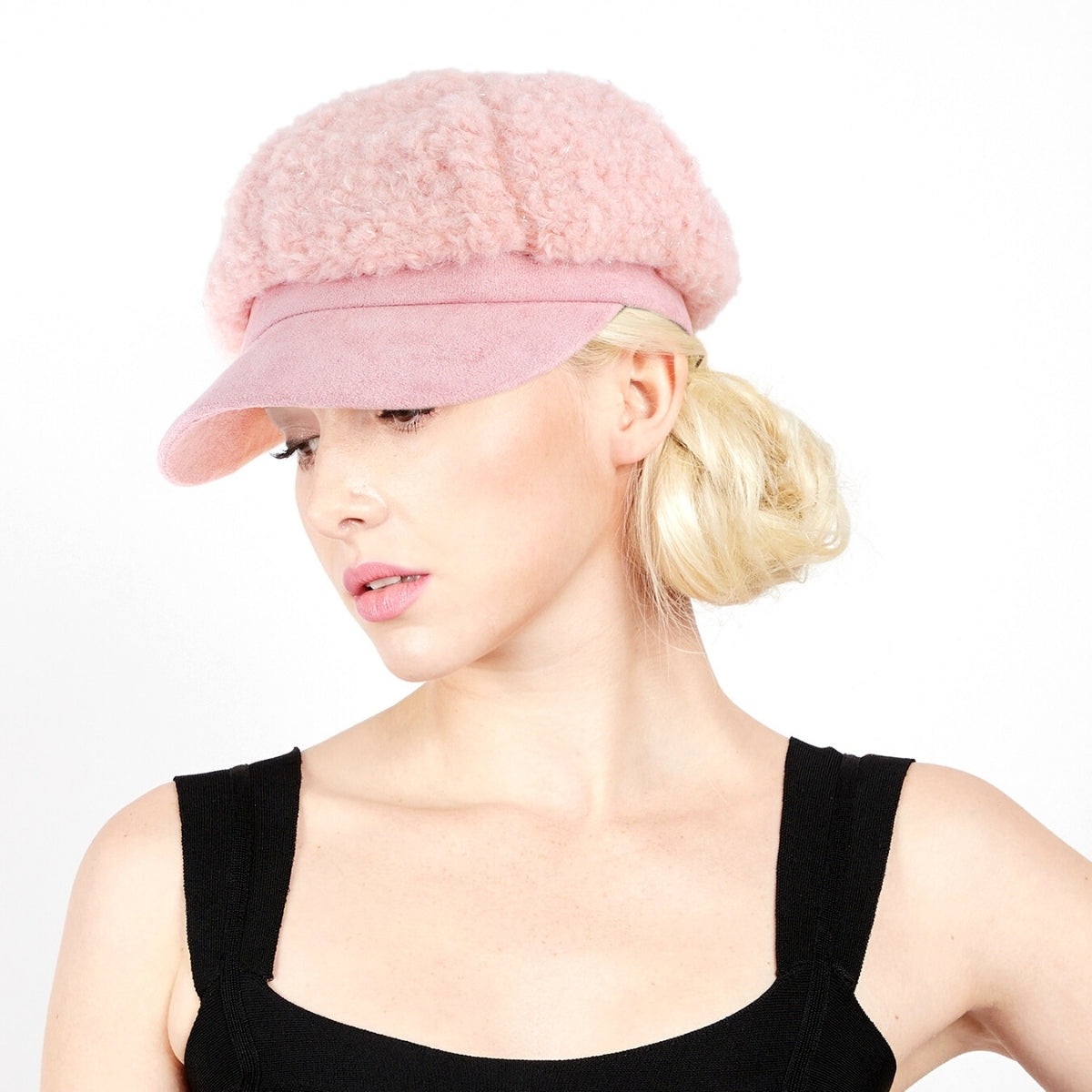 Fluffy Pink Winter Newsboy Cap