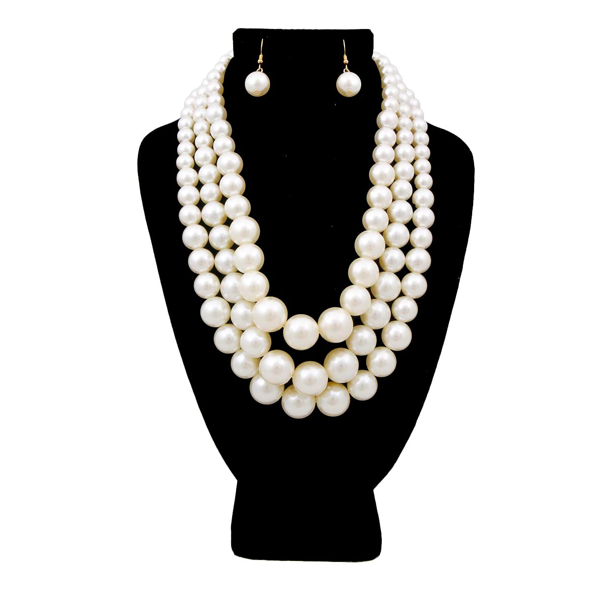 Cream Pearl Graduated Multi Strand Necklace Set