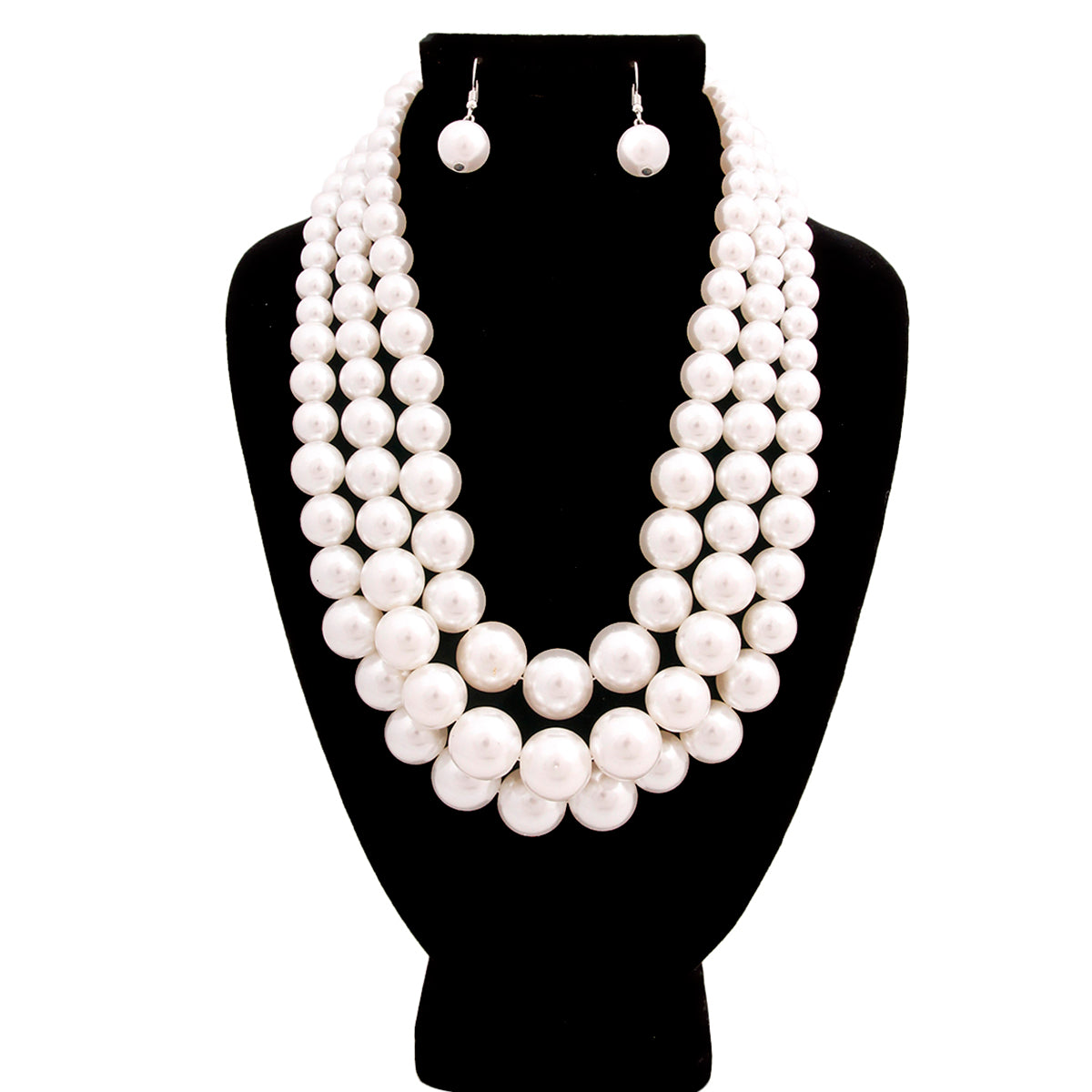 White Pearl Graduated Multi Strand Necklace Set