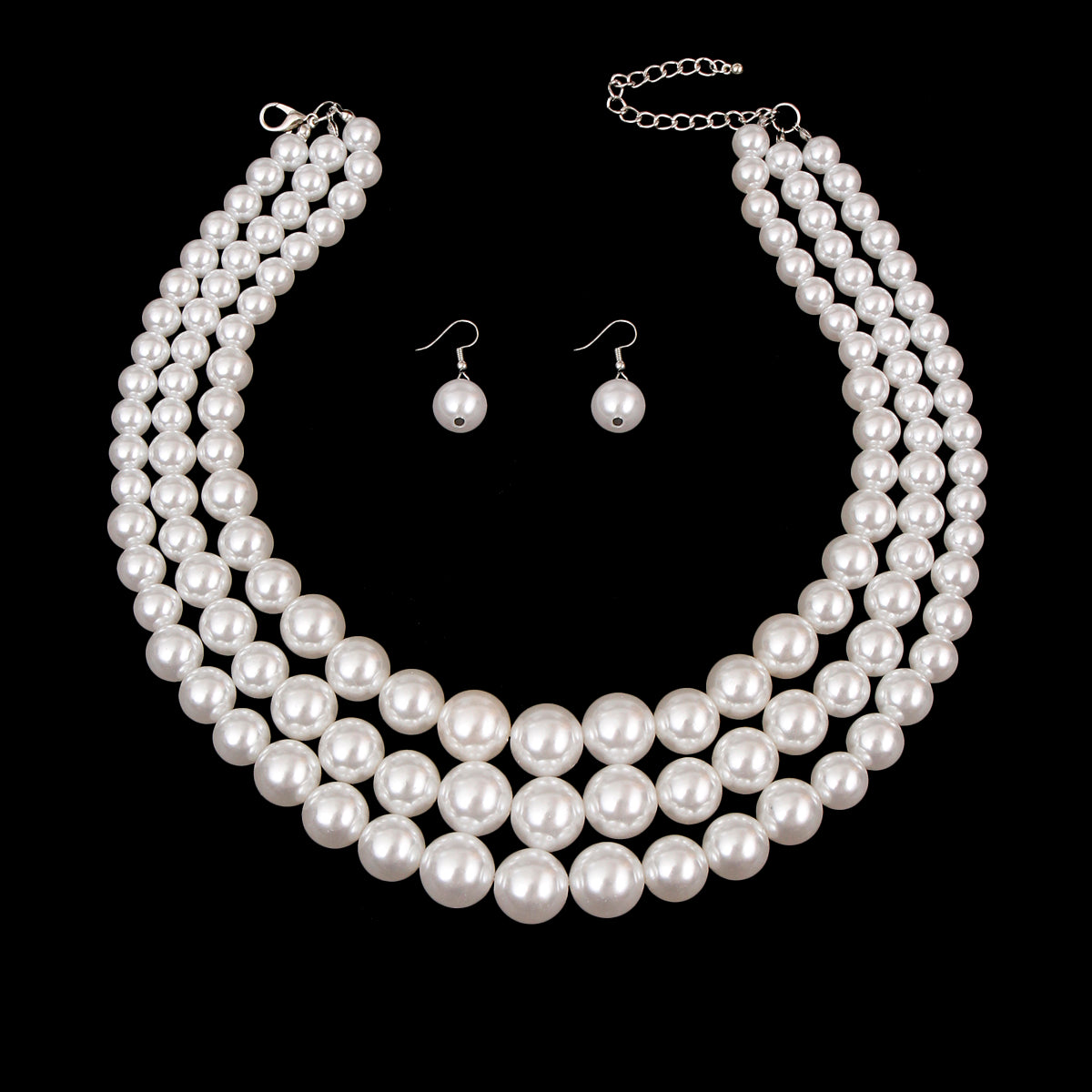 White Pearl Graduated Multi Strand Necklace Set