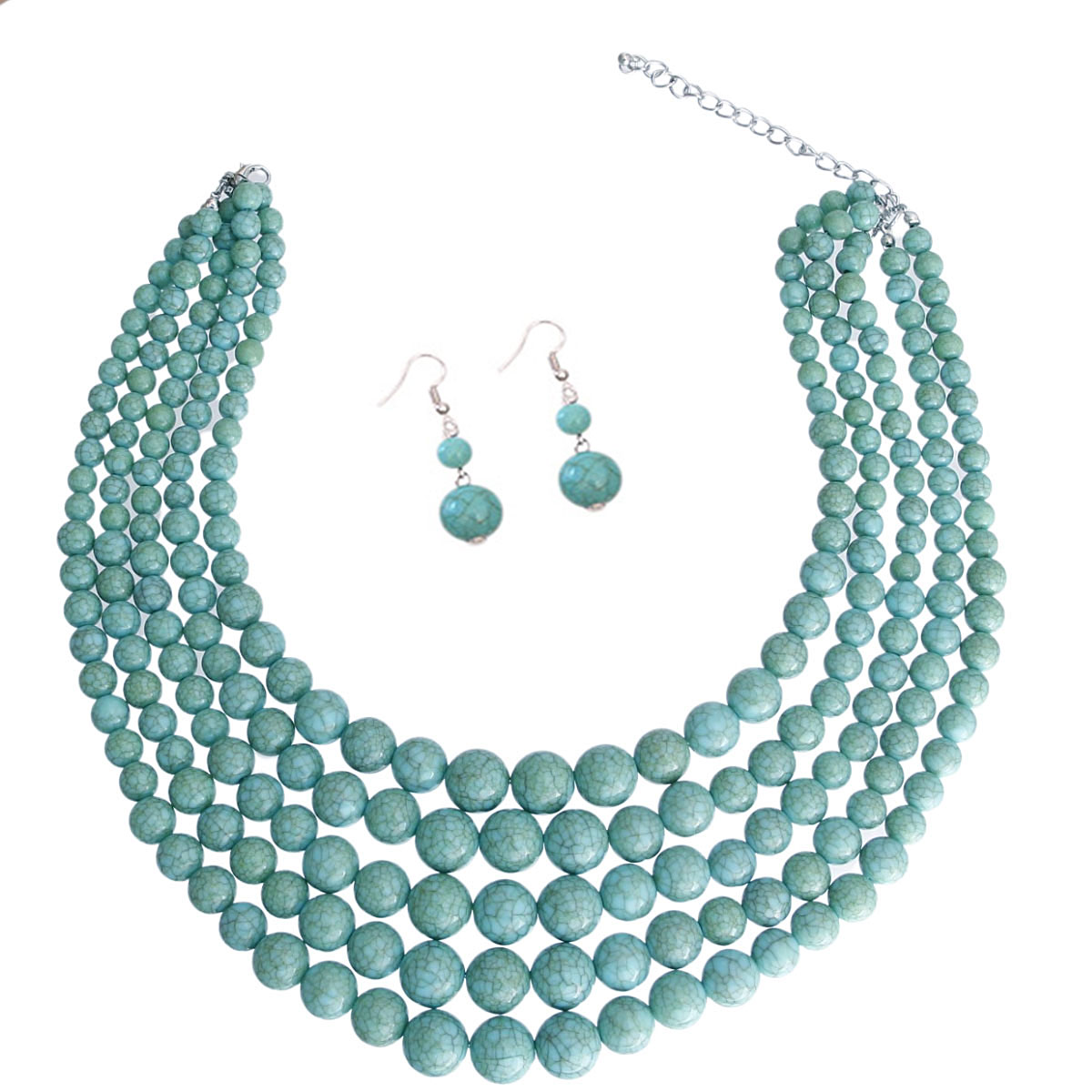 Turquoise Cracked Pearl Multi Strand Necklace Set