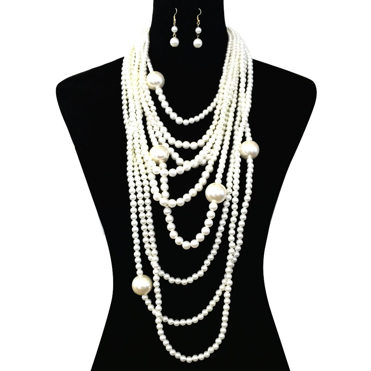 Long Layered Strand Cream Pearl Set
