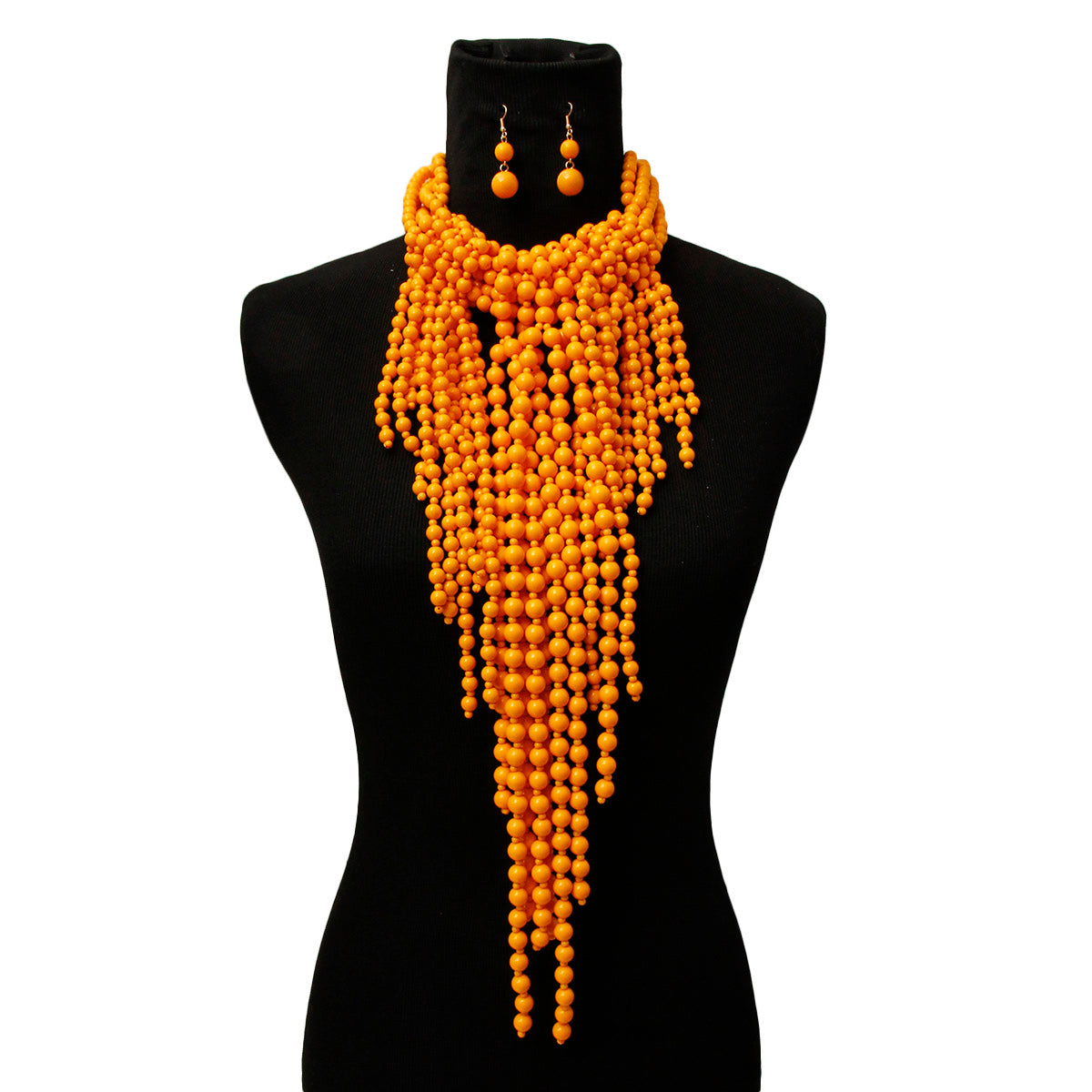 Mustard Bead Fringe Necklace Set