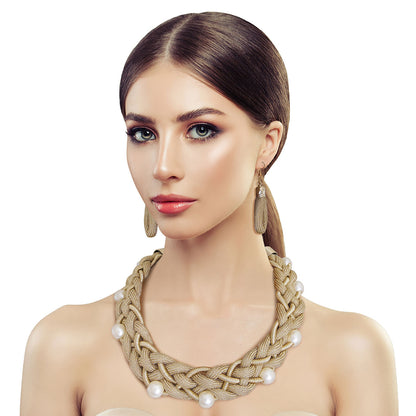 Gold and Pearl Braided Collar Necklace