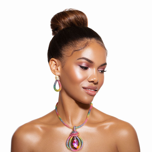 Rainbow Rhinestone Teardrop Pendant