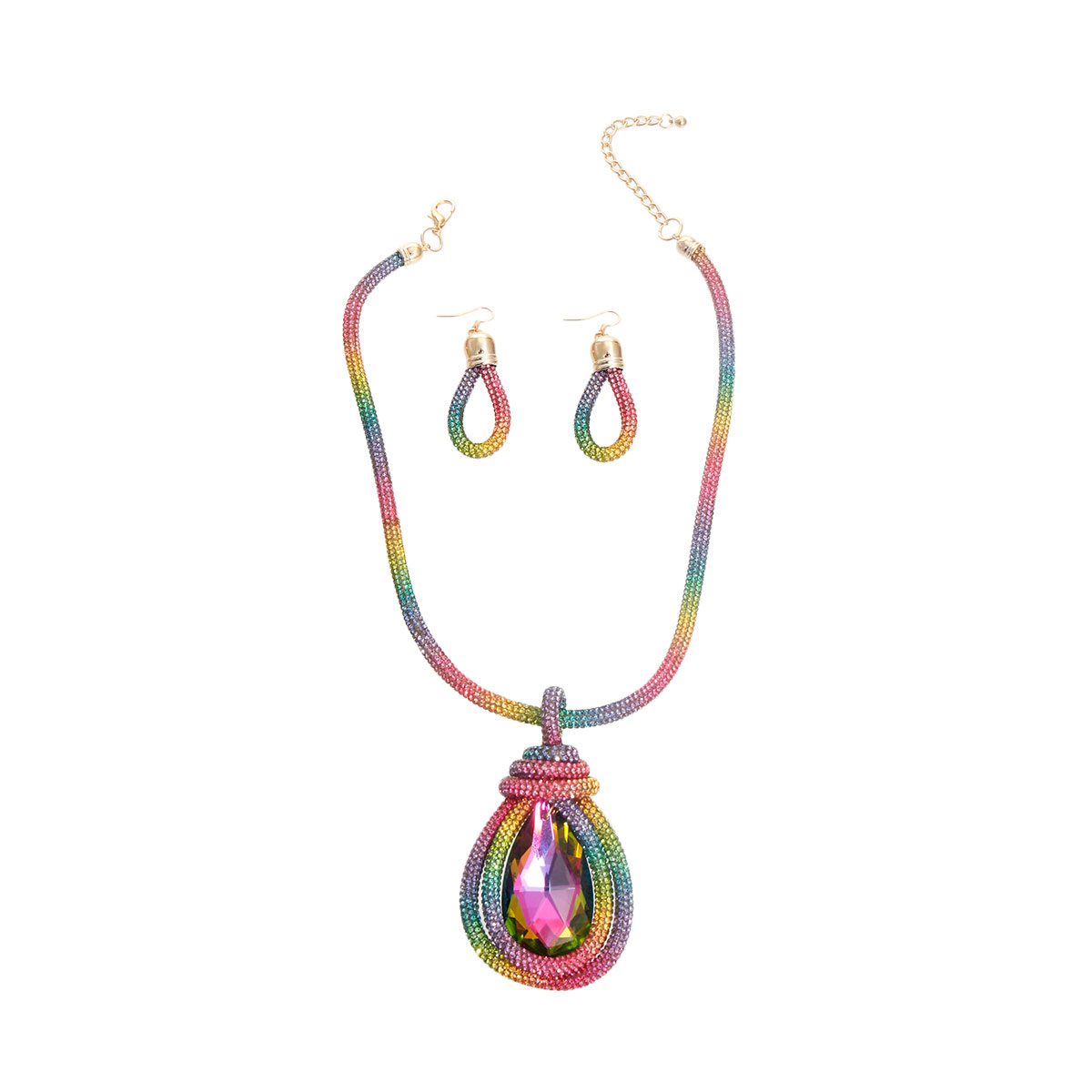 Rainbow Rhinestone Teardrop Pendant