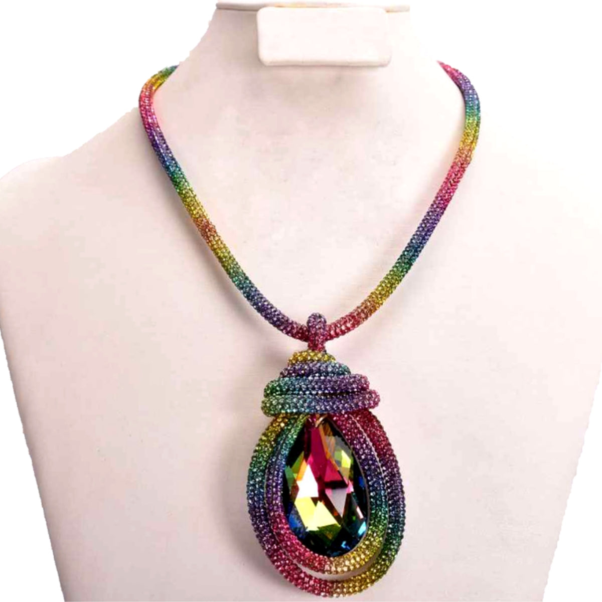 Rainbow Rhinestone Teardrop Pendant