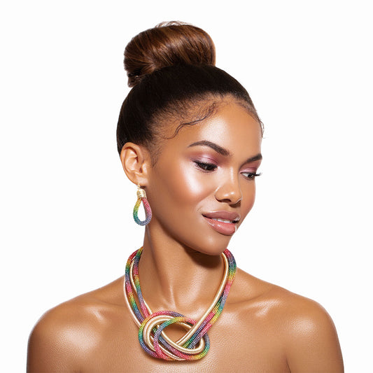 Rainbow Rhinestone Knotted Cord Set
