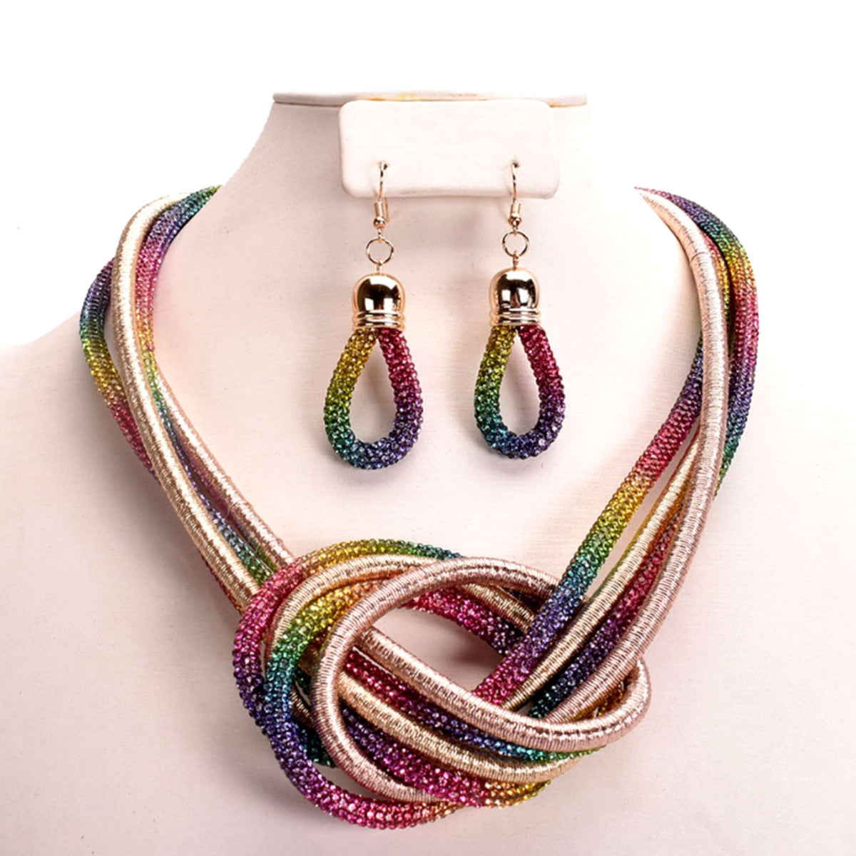 Rainbow Rhinestone Knotted Cord Set