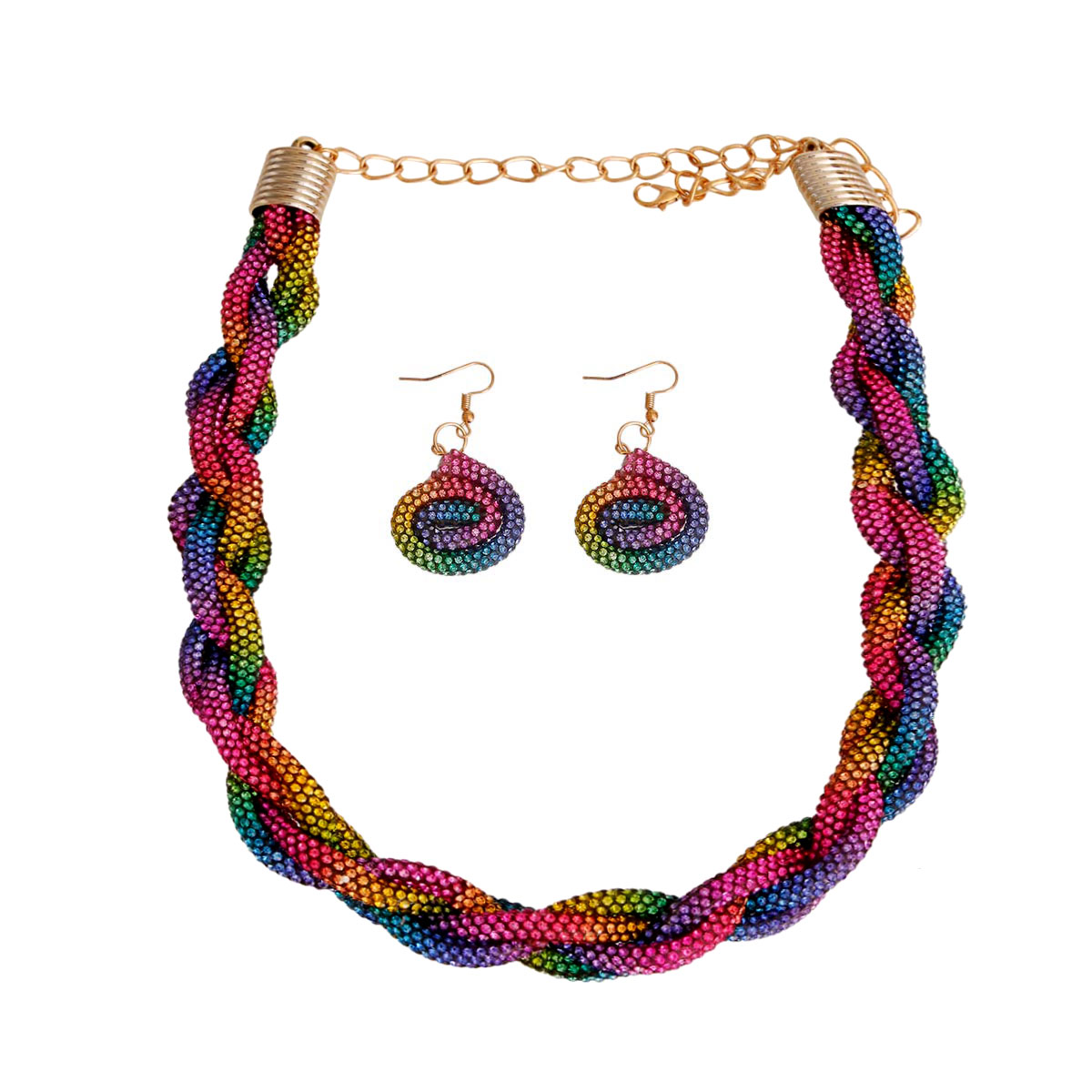 Rainbow Rhinestone Braided Necklace