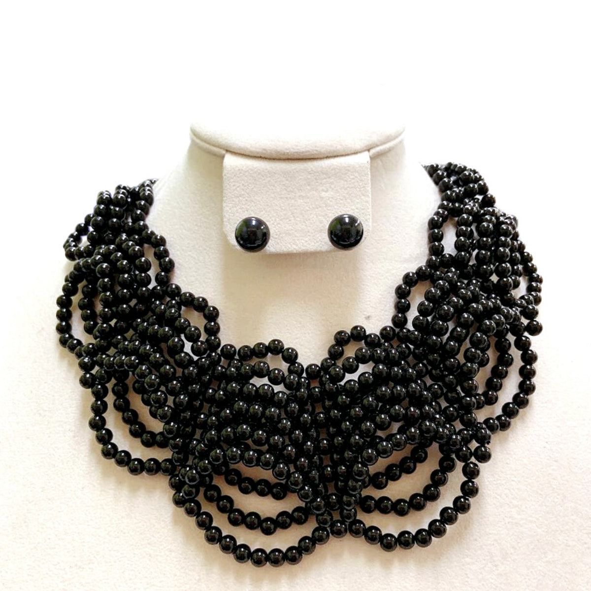 Black Pearl Draped Layered Collar