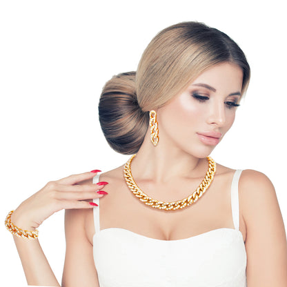 Gold Cuban Chain and Bracelet Set