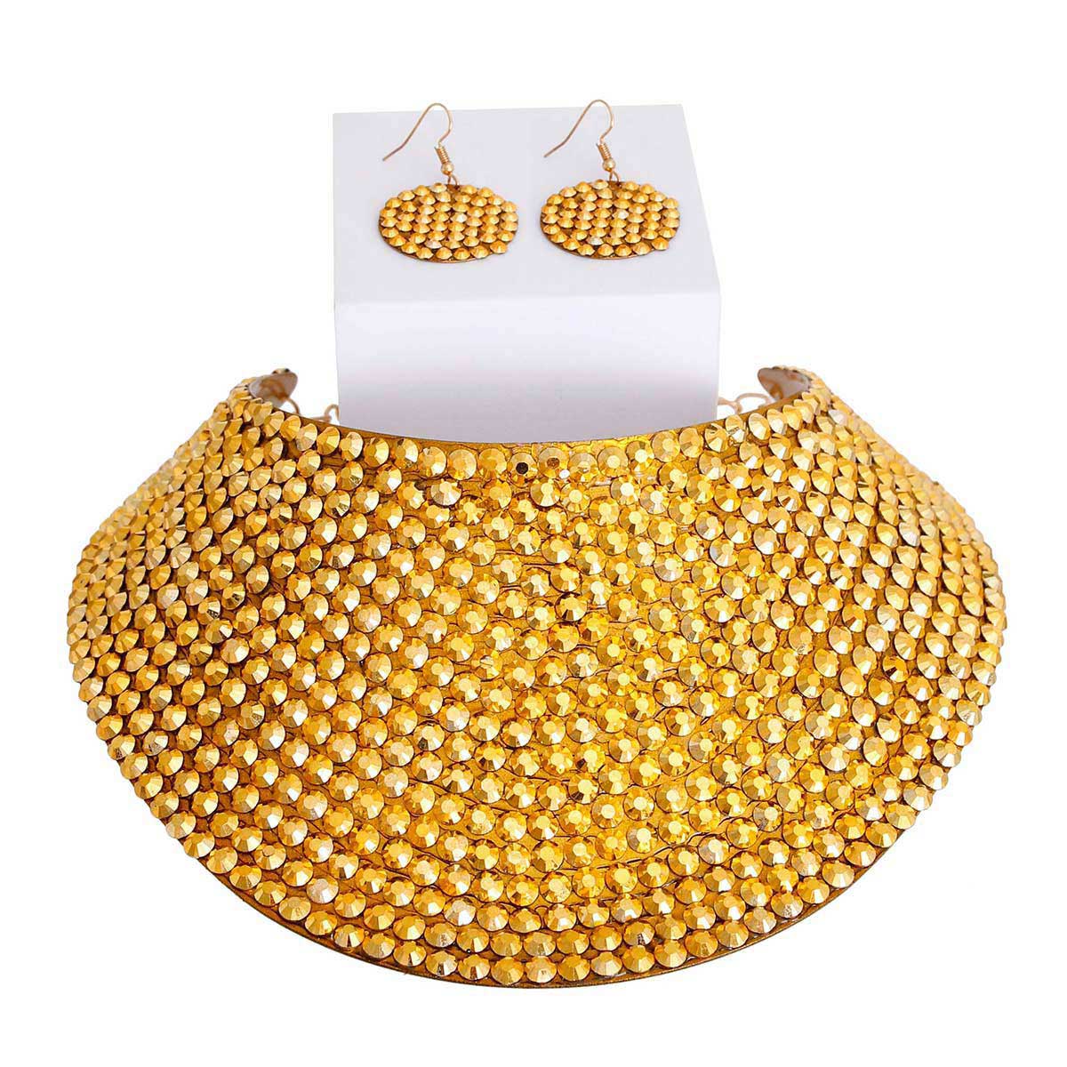 Gold Rhinestone Armor Collar Choker Set