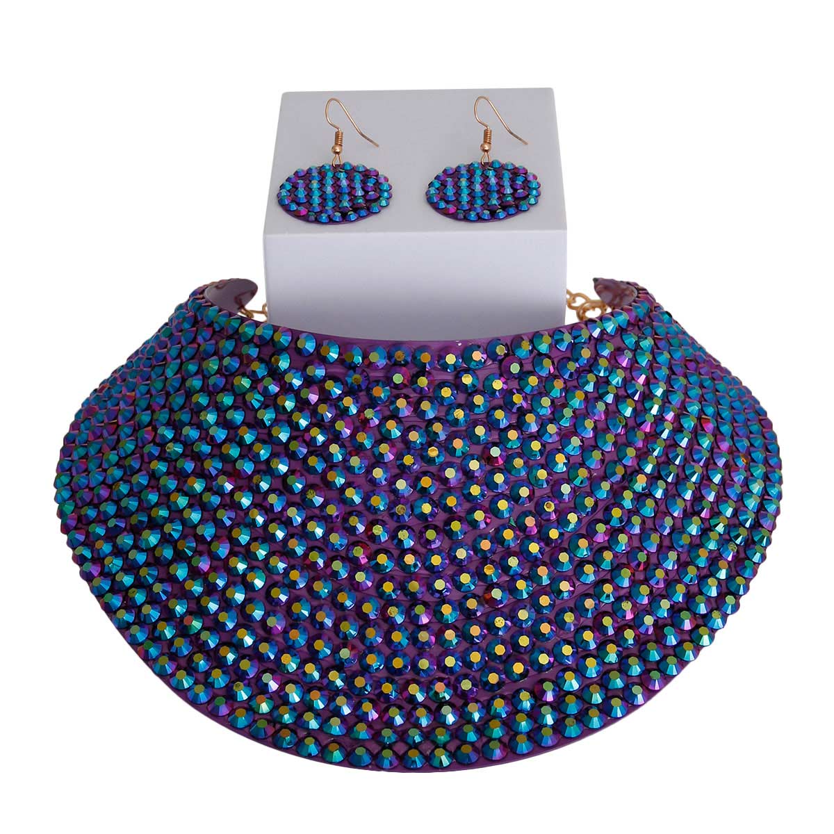 Purple Rhinestone Armor Collar Choker Set