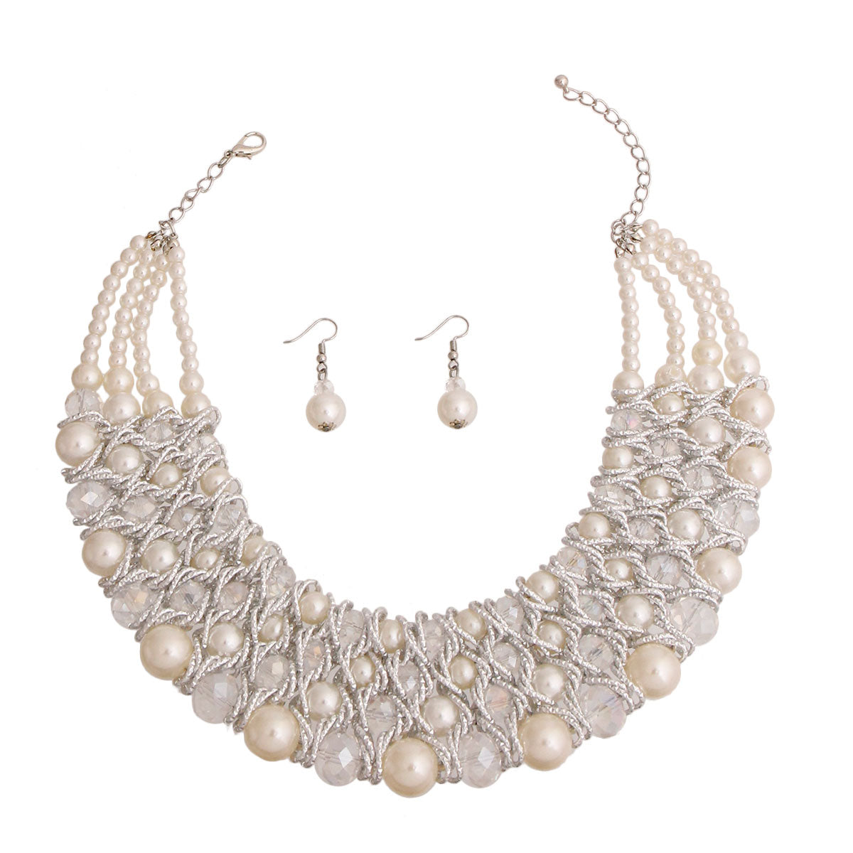 Silver Pearl and Bead Collar Necklace