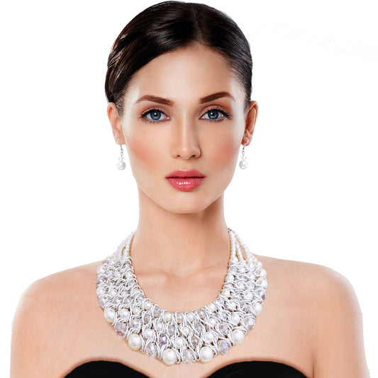 Silver Pearl and Bead Collar Necklace